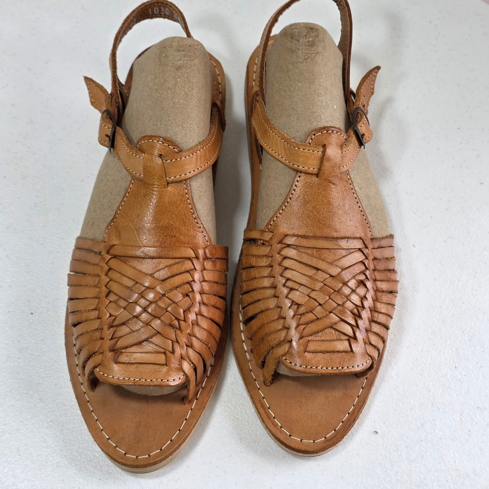 Macarena Collection Womens Tan Leather Woven Huarache Sandals Ren Fair Festival